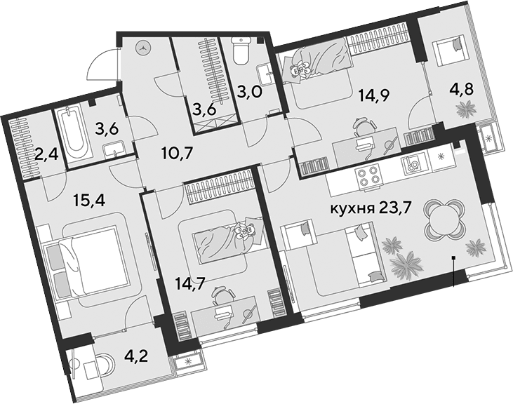 Продается 4-комн. квартира, 92 м²