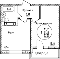 Продается 1-комн. квартира, 31.45 м²