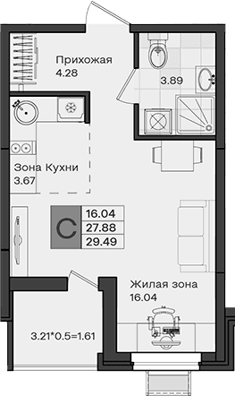 Продается 1-комн. квартира, 27.88 м²