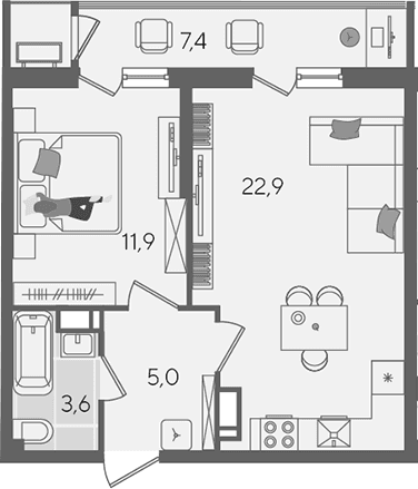 Продается 2-комн. квартира, 43.4 м²