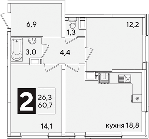 Продается 3-комн. квартира, 60.7 м²