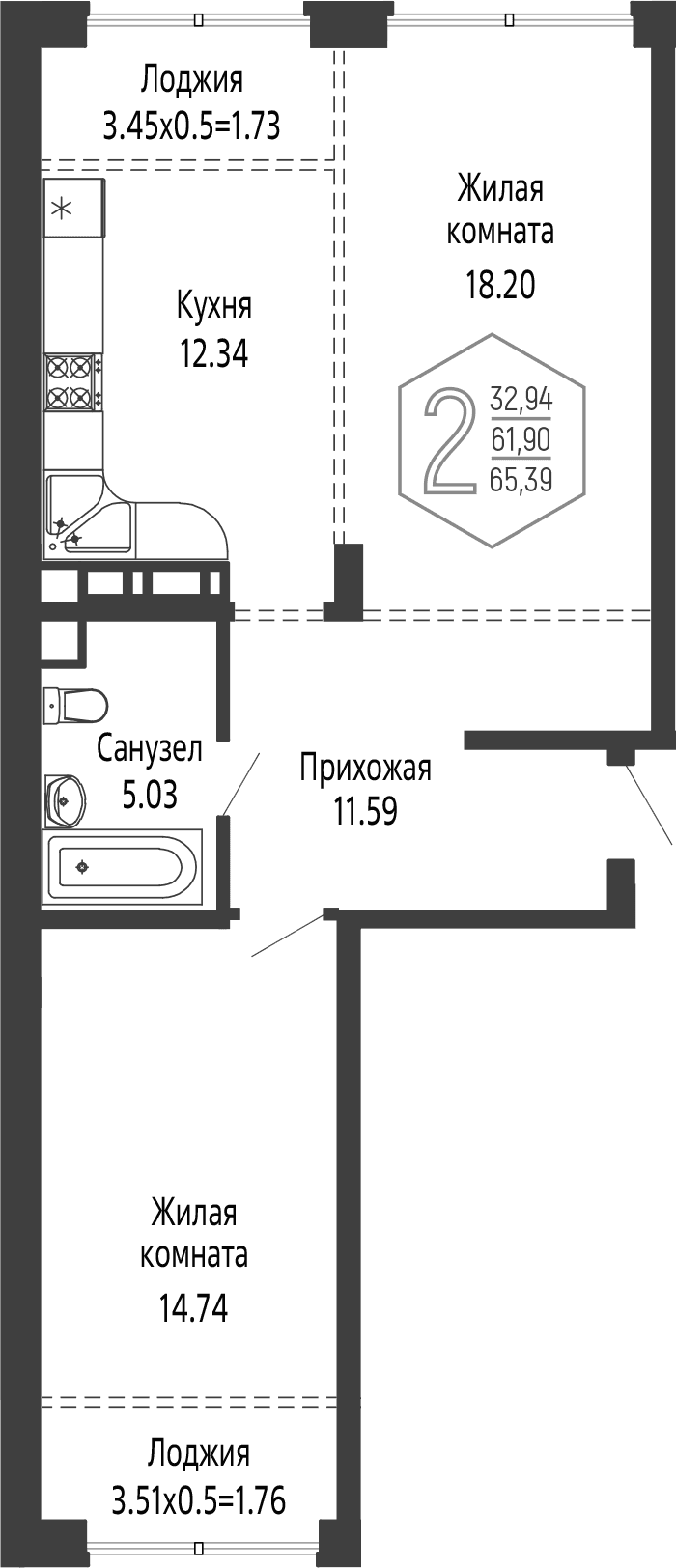 Продается 2-комн. квартира, 61.9 м²