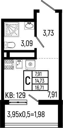 Продается 1-комн. квартира, 14.73 м²