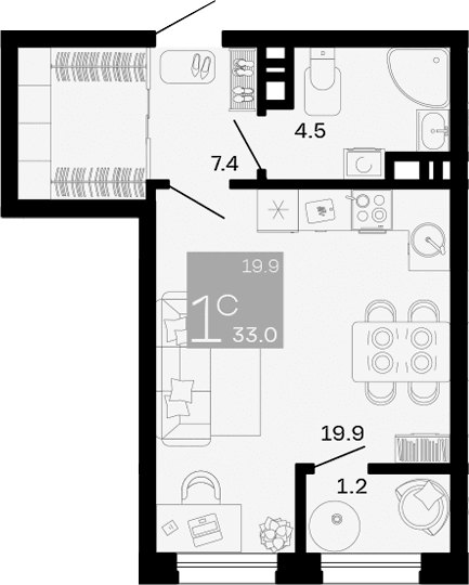 Продается 1-комн. квартира, 31.8 м²
