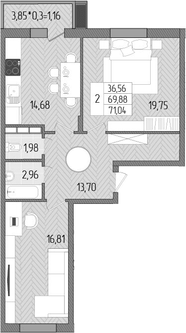 Продается 2-комн. квартира, 69.88 м²