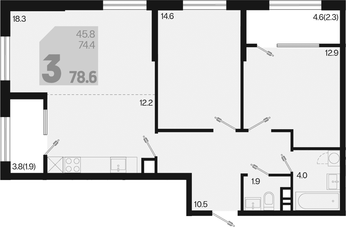 Продается 3-комн. квартира, 74.4 м²