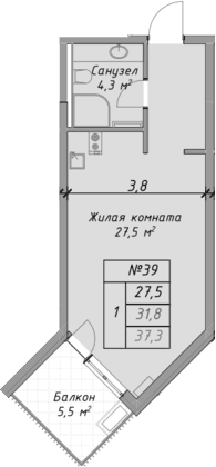 Продается 1-комн. квартира, 31.8 м²