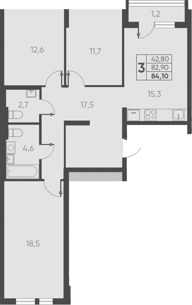 Продается 3-комн. квартира, 82.9 м²