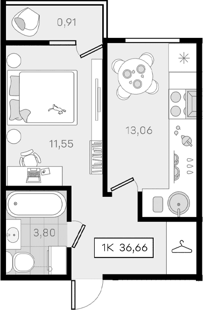 Продается 1-комн. квартира, 35.69 м²