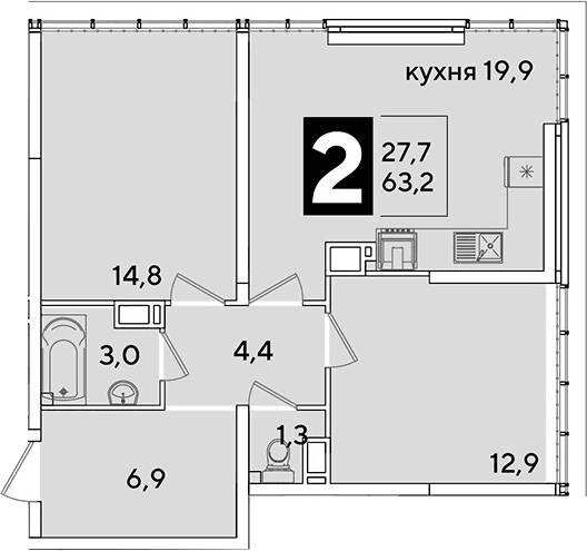 Продается 3-комн. квартира, 63.2 м²