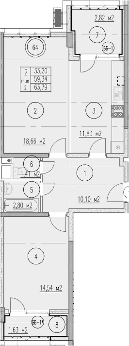 Продается 2-комн. квартира, 59.34 м²