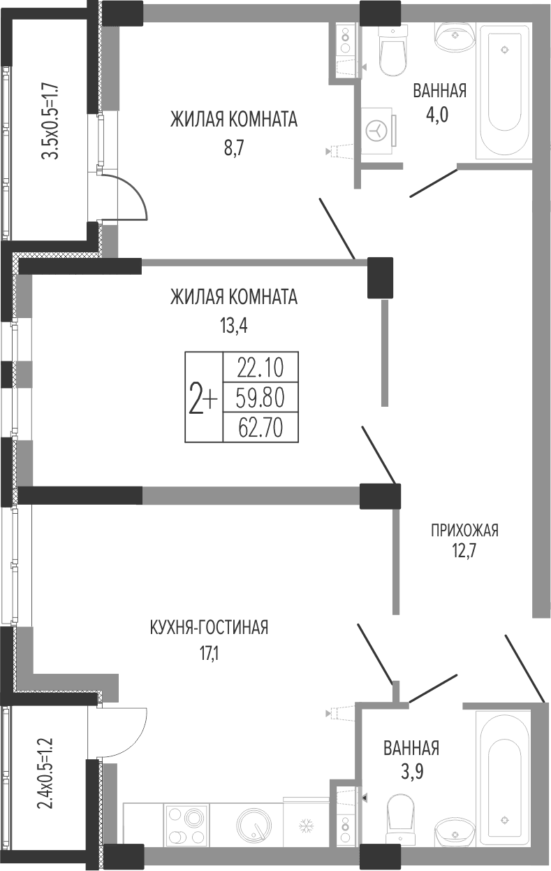Продается 3-комн. квартира, 61.25 м²