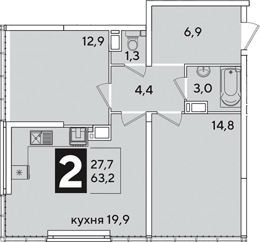 Продается 3-комн. квартира, 63.2 м²