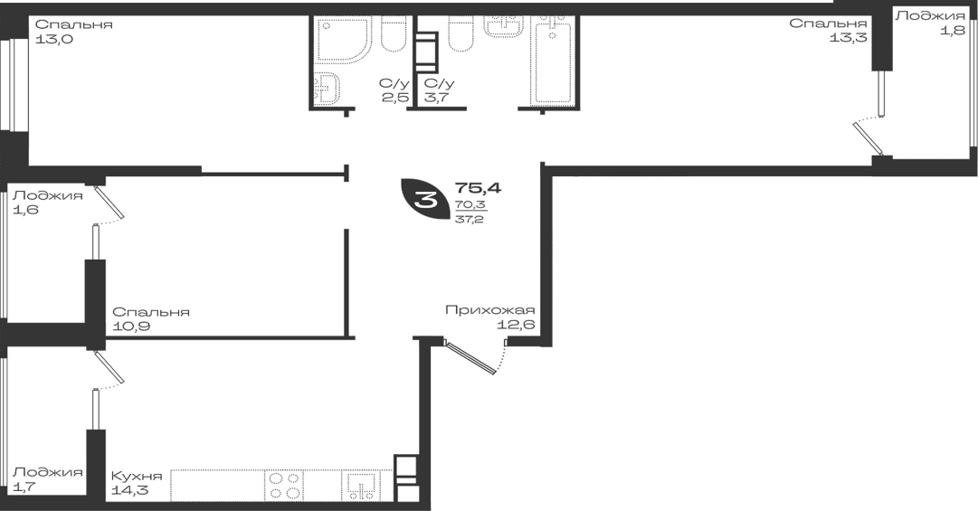 Продается 3-комн. квартира, 70.3 м²