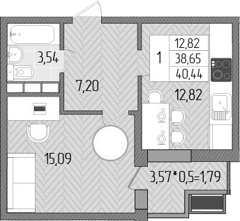 Продается 1-комн. квартира, 38.65 м²