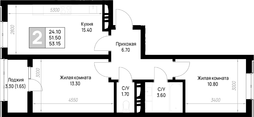 Продается 2-комн. квартира, 51.5 м²