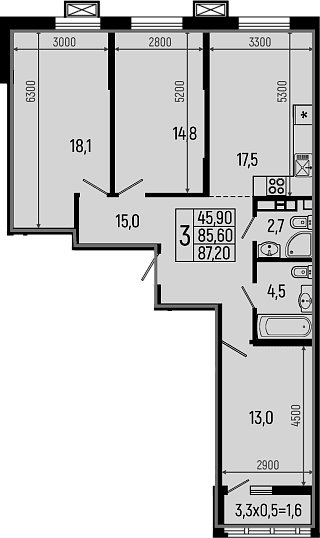 Продается 3-комн. квартира, 85.6 м²