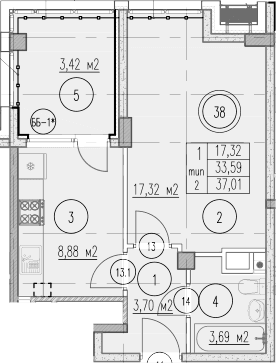 Продается 1-комн. квартира, 33.59 м²