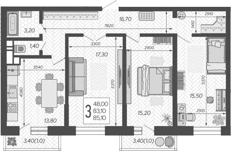 Продается 3-комн. квартира, 84.34 м²