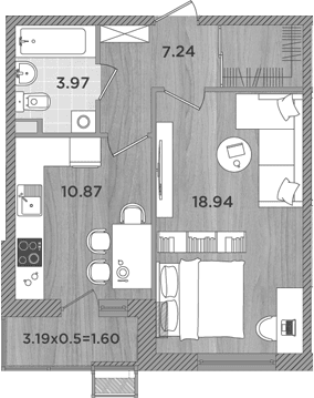 Продается 1-комн. квартира, 40.66 м²