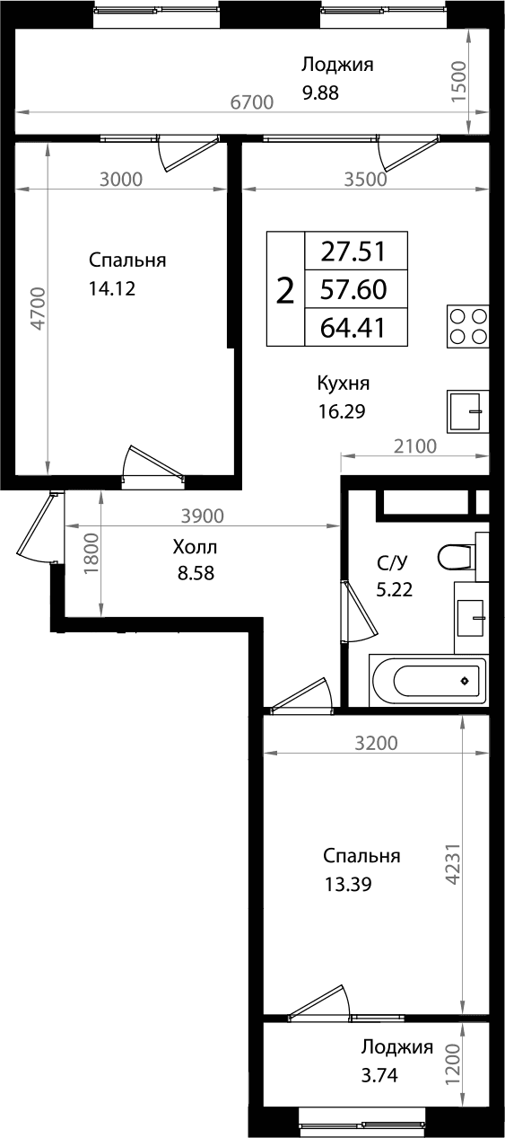 Продается 3-комн. квартира, 57.52 м²