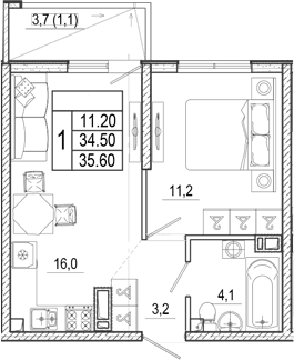 Продается 2-комн. квартира, 34.5 м²
