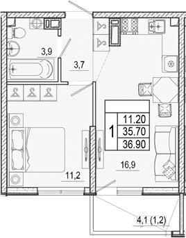 Продается 2-комн. квартира, 35.7 м²