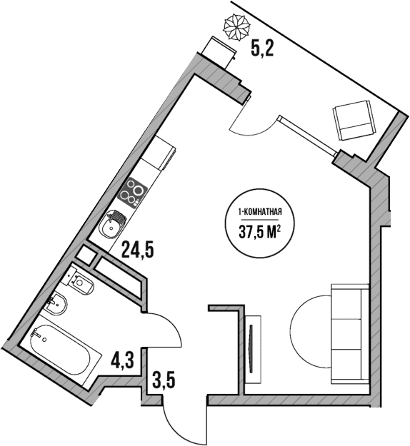 Продается 1-комн. квартира, 32.3 м²