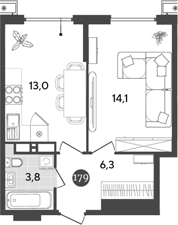 Продается 1-комн. квартира, 37.2 м²