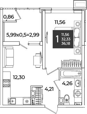 Продается 1-комн. квартира, 32.33 м²