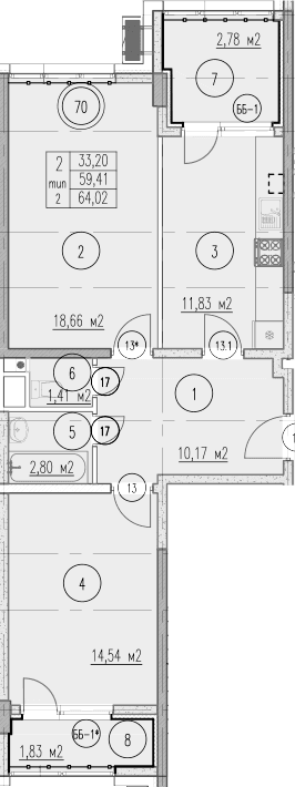 Продается 2-комн. квартира, 59.41 м²