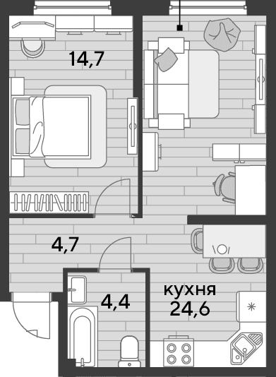 Продается 1-комн. квартира, 48.4 м²
