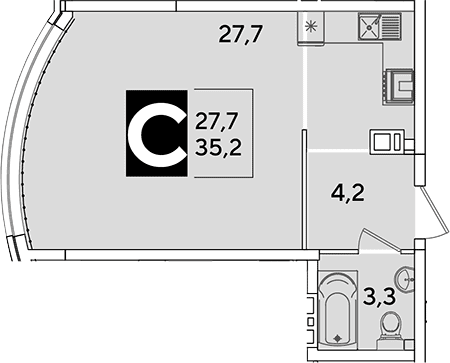 Продается 1-комн. квартира, 35.2 м²