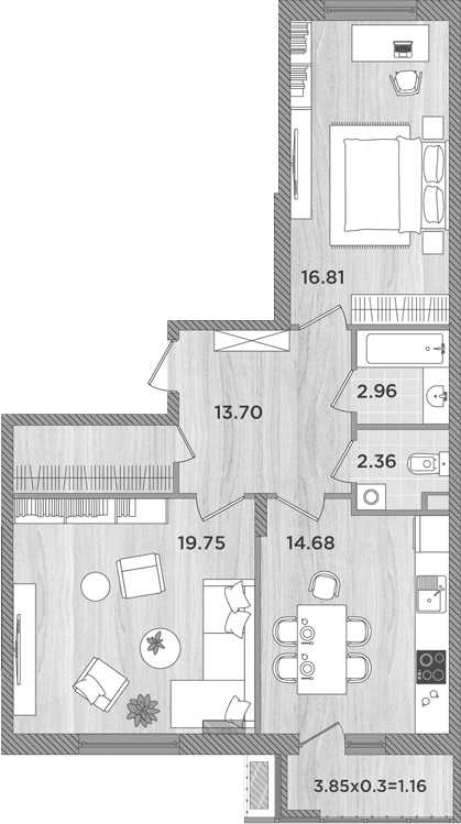 Продается 2-комн. квартира, 70.26 м²