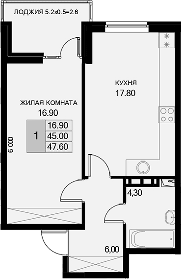 Продается 1-комн. квартира, 45 м²