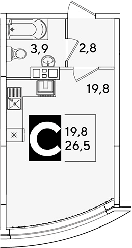 Продается 1-комн. квартира, 26.5 м²