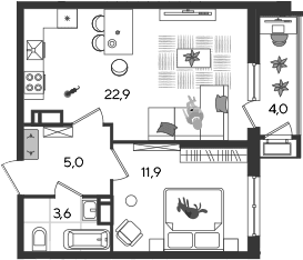 Продается 2-комн. квартира, 43.4 м²