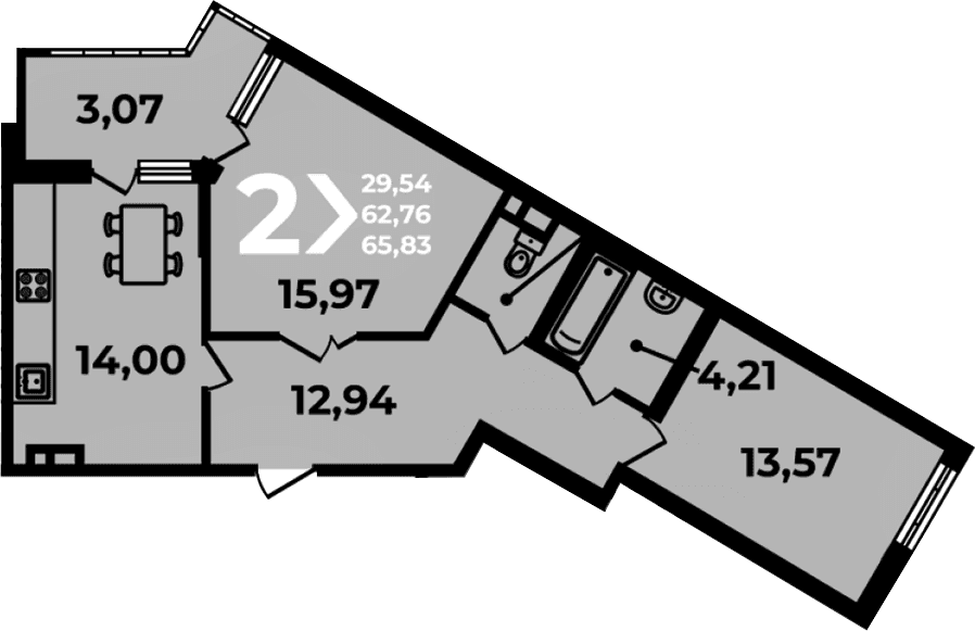 Продается 2-комн. квартира, 62.76 м²