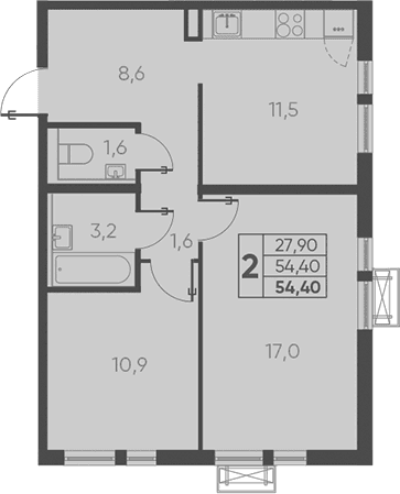 Продается 2-комн. квартира, 54.4 м²