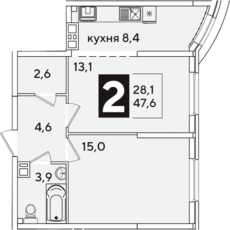 Продается 2-комн. квартира, 47.6 м²