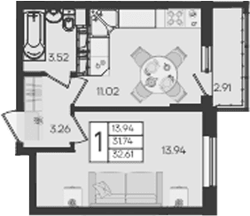 Продается 1-комн. квартира, 31.74 м²