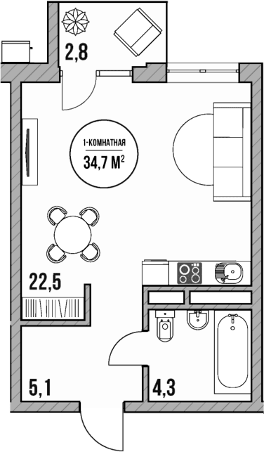 Продается 1-комн. квартира, 31.9 м²