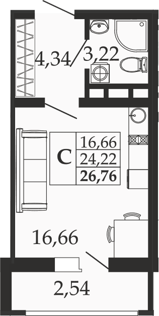 Продается 1-комн. квартира, 24.22 м²