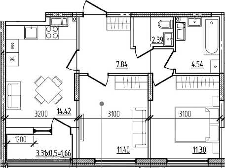 Продается 2-комн. квартира, 51.89 м²