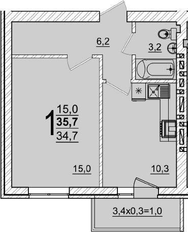 Продается 1-комн. квартира, 34.7 м²