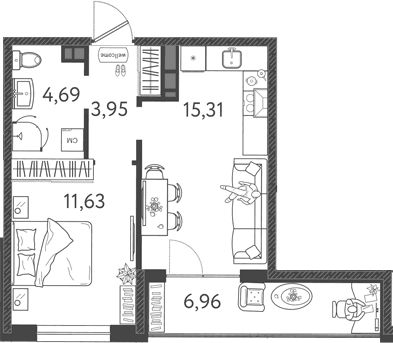Продается 2-комн. квартира, 34.57 м²