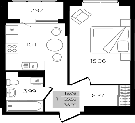 Продается 1-комн. квартира, 35.53 м²