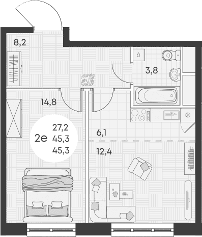 Продается 2-комн. квартира, 45.3 м²