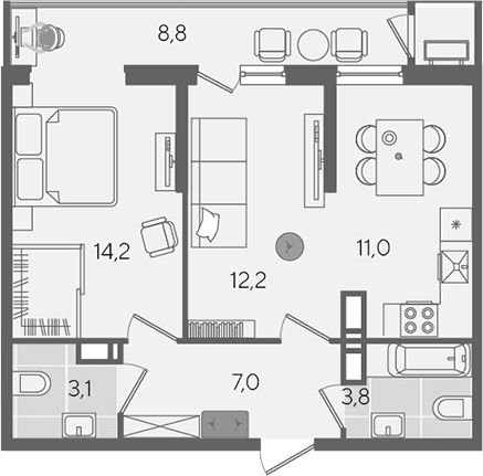 Продается 2-комн. квартира, 51.3 м²