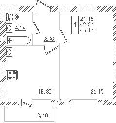 Продается 1-комн. квартира, 39.69 м²